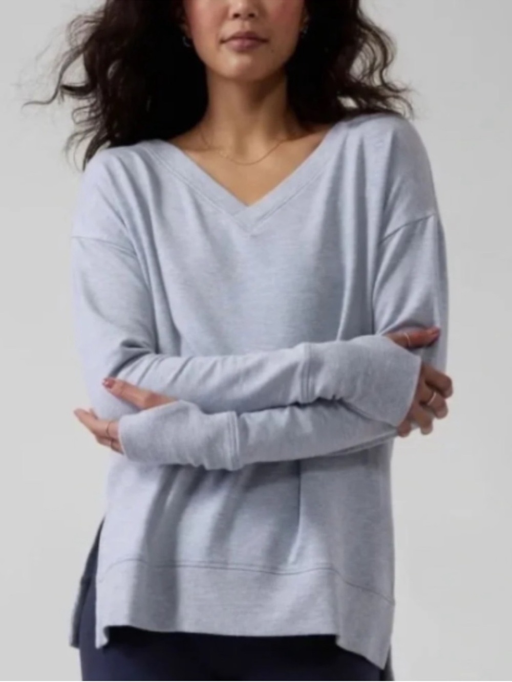 Athleta Coaster Luxe V-Neck Sweatshirt Light Blue Medium